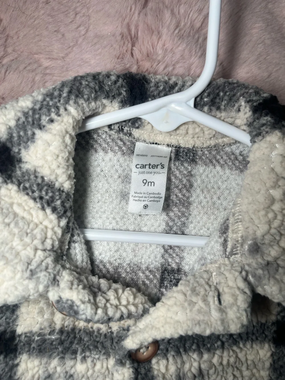 Carter's Cream & Gray Sherpa Plaid Button Jacket
